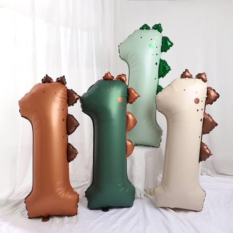 

40inch Cartoon Dinosaur Number Balloons Green Cream Color Foil Balloons for Kids Boys Jungle Birthday Party Decoration Supplies