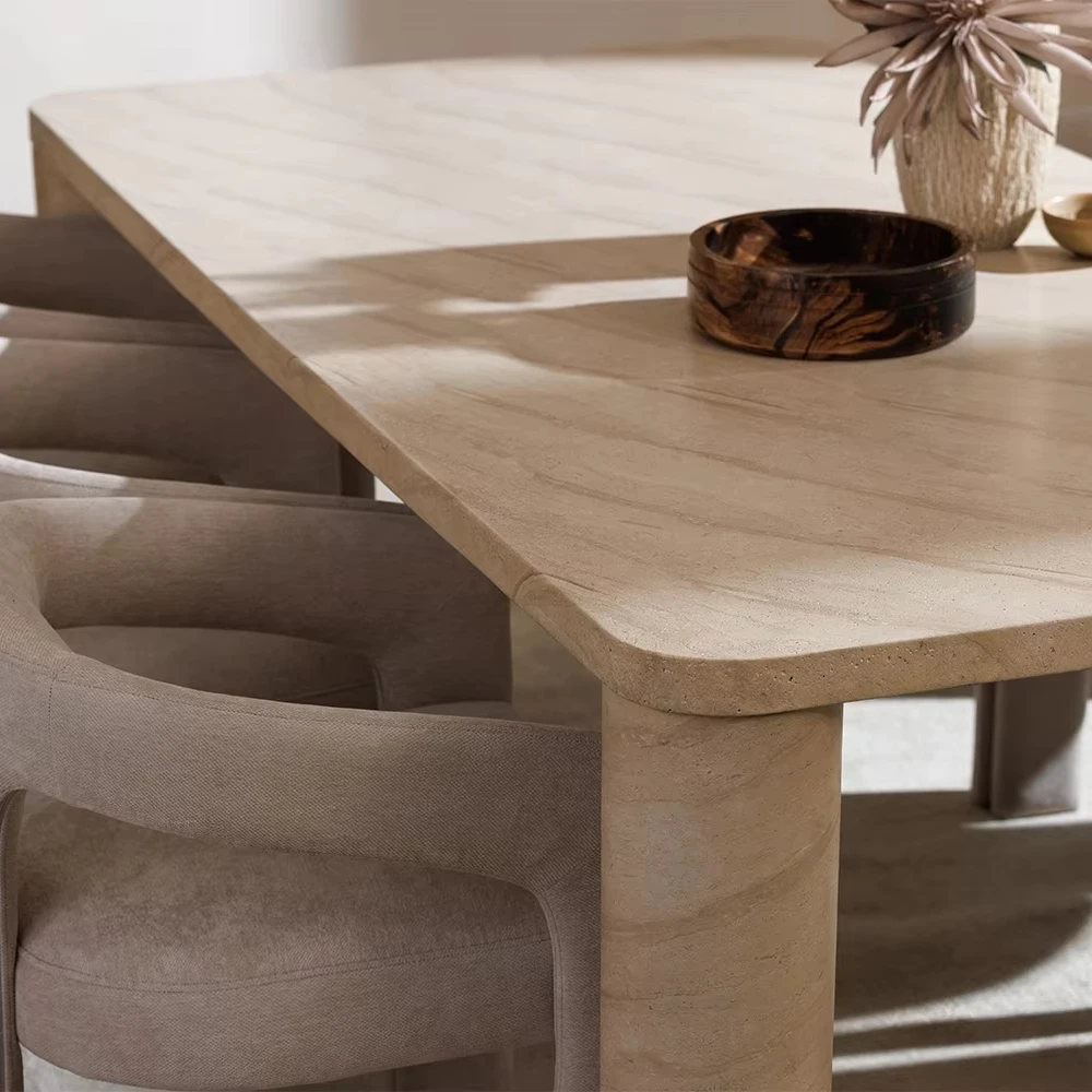 S@ Household Concrete Textured Marble Dining Table Travertine Material Quality Minimally Designed Square Table