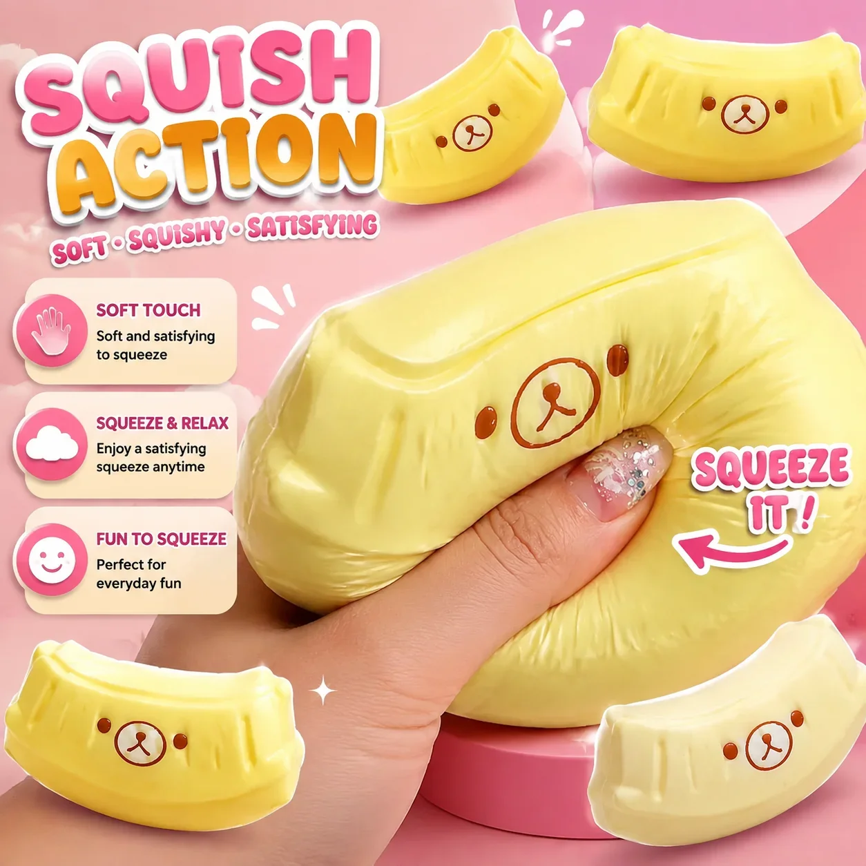 Squishy Banana Bear Stress Relief Toy Food Grade Silicone Handmade Butter Texture 1Pc Professional