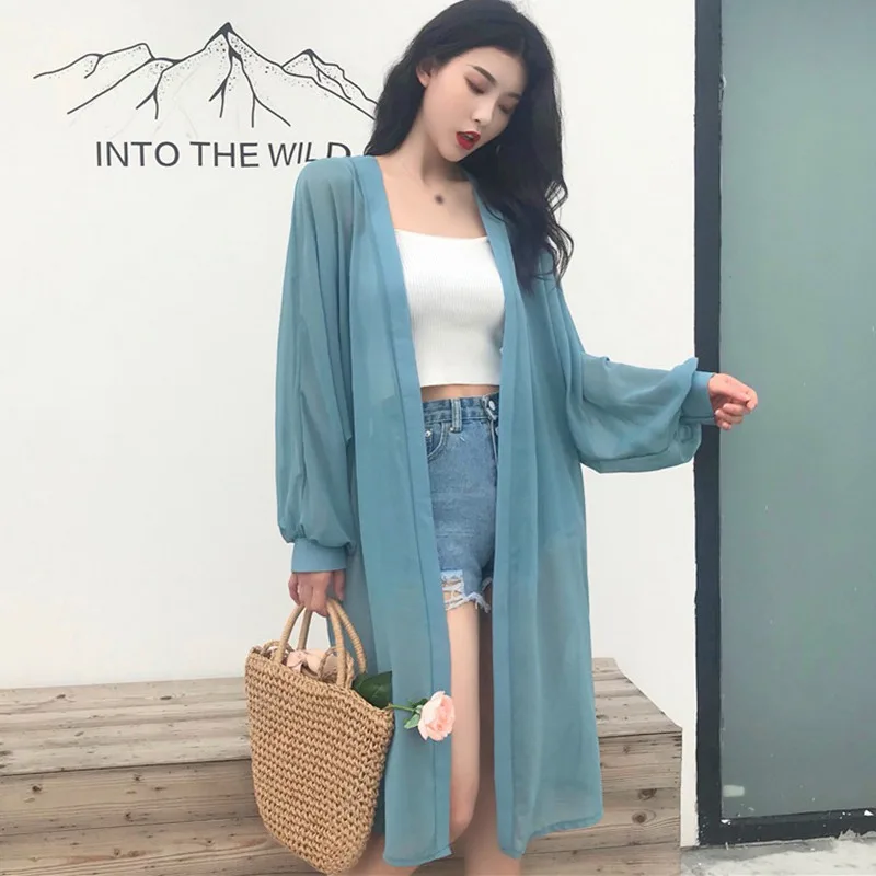 Summer Thin Sunscreen Cardigan Female Blouse Women\'s Beach Long Sleeve Versatile Solid Color Top