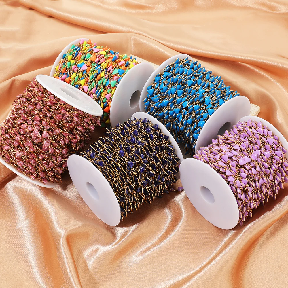 1 Meter Edelstahl-Ketten mit funkelnden Herz-Emaille-Anhängern für DIY-Schmuckherstellung, Halsketten, Ohrringe, Armbänder und Zubehör – Detail 4