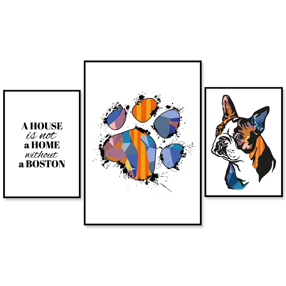 House is not a Home Boston Terrier Paw Print Bright Multicolor Abstract Art Print Colorful Dog Gallery Wall Poster Gift