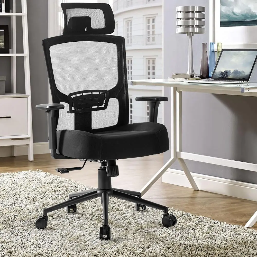 Big and Tall Office Chair Heavy Duty 500lbs Swivel Office Chair with Adjustable Headrest, 3D Armrests