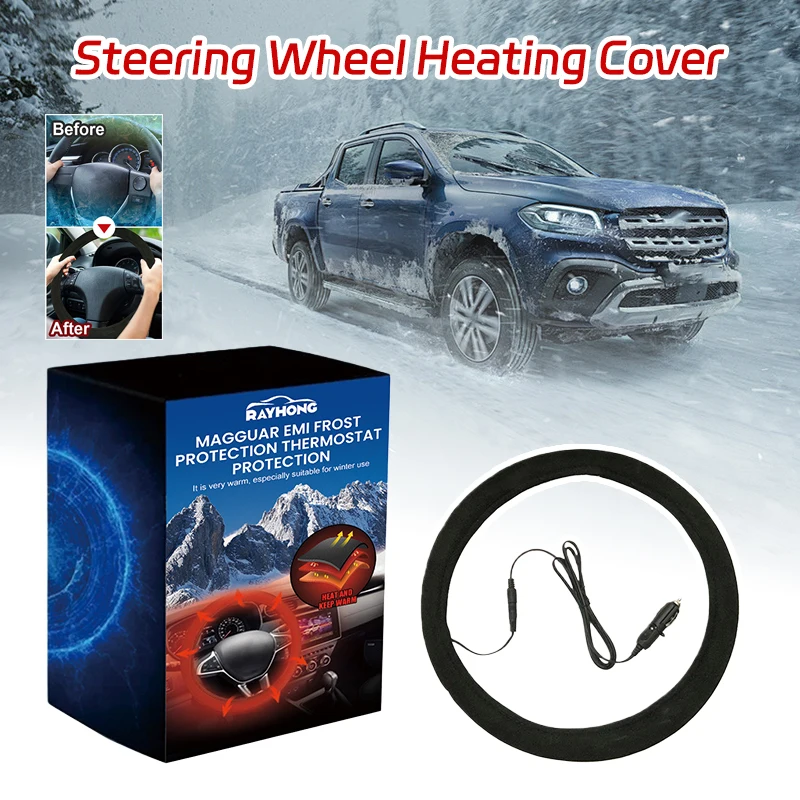 Universal Heated Steering Wheel Cover 12V Quick Warm Anti Slip Car Heating Hand Warmer Winter Protective Steering Wheel Cover