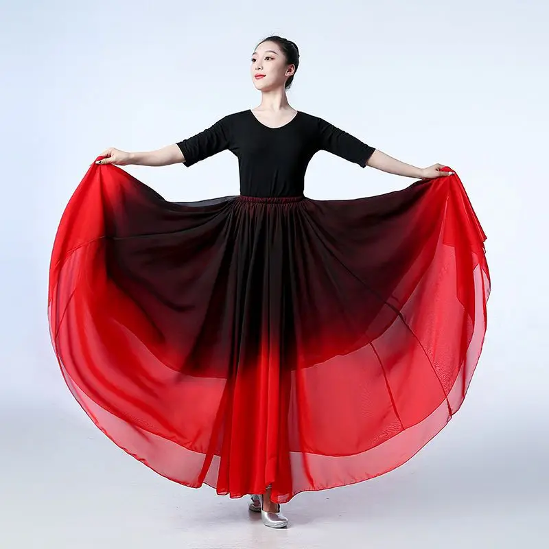 Spanien Flamenco Tanz Chiffon Rock für Frauen Bühnen performance Tanz röcke 180/360/540/720 Grad Kostüme weiblich rot schwarz