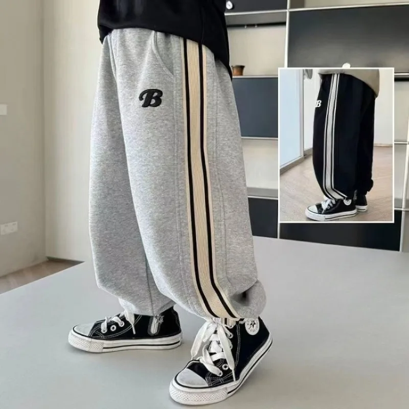 2025 New Boys' Sports Jogger Pants for Toddler & Big Kids, Spring Autumn Color-Blocked Cuffed Design, Comfortable Kids Pants