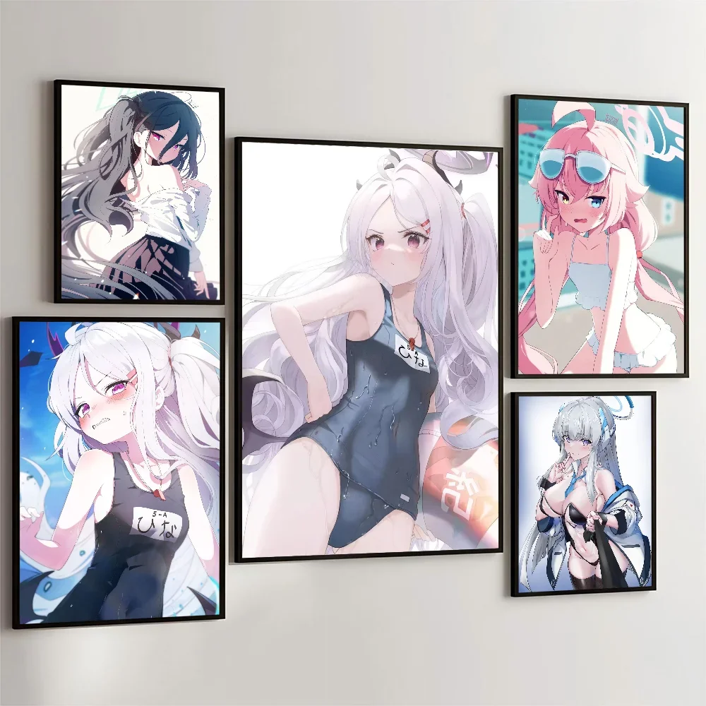 1PC Game：Blue Archive Poster Movie Sticky Posters Retro Kraft Paper Sticker DIY Room Bar Cafe Aesthetic Art Wall Painting