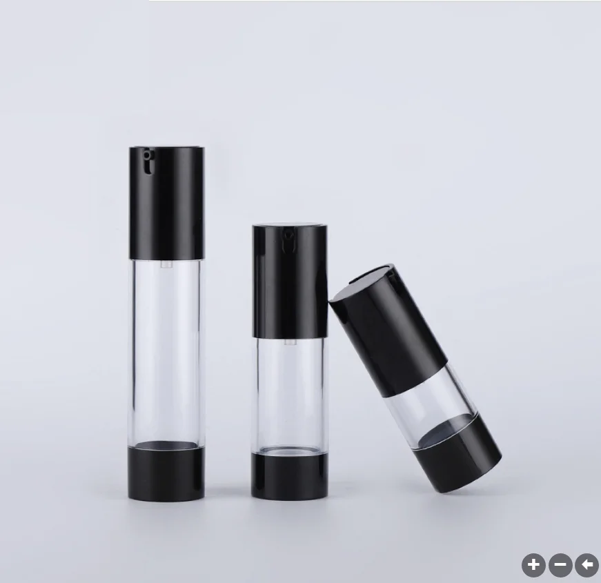 50ml  airless bottle plastic bottle black  pump/bottom transparent body for lotion/emulsion/serum/foundation packing