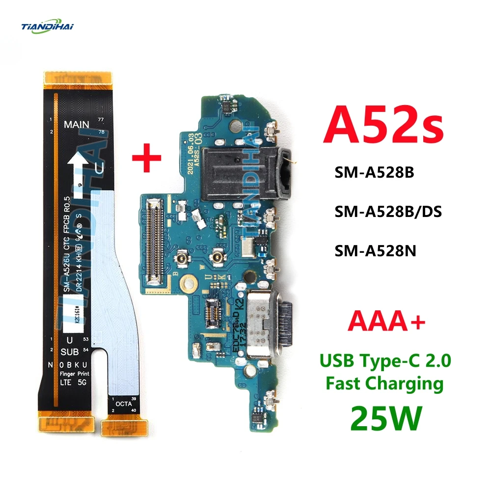 AAA+ Charging USB Port + Main Board Flex Cable For Samsung Galaxy A52s 5G A528 A528B A528B/DS K1 K2 Charger Dock Connector