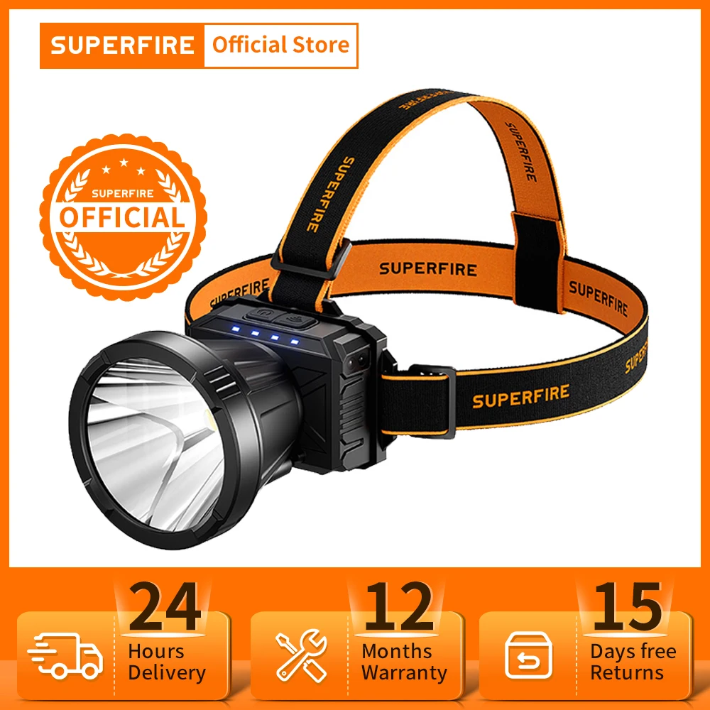 SUPERFIRE HL98 Sensor Headlight Super Bright LED Headlamp Type-C Chargable 450M Long Range 90° Adjustable For Outdoor Lantern