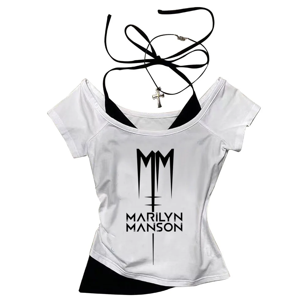 Marilyn Manson crop top Streetwear vintage 2000s babydoll recortado gótico Grunge roupas de verão para adolescentes