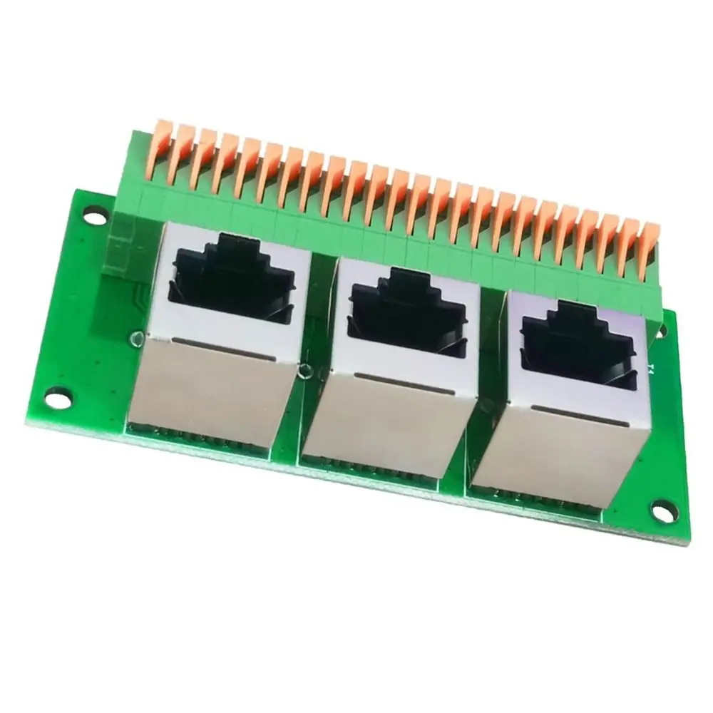 Three Ways RJ45 Female Connector 8-Pin Spring Terminal RJ45 Breakout Board Solderless Ethernet Connector Board Network Wiring