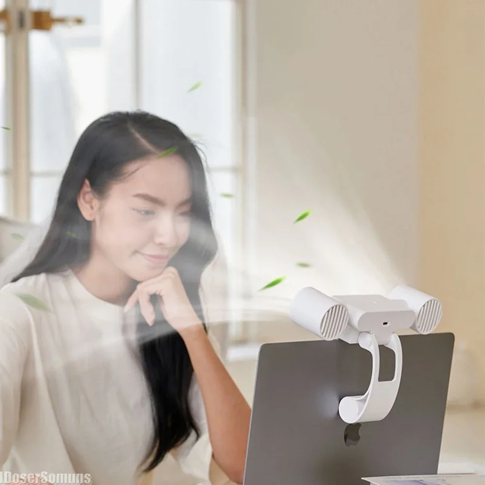 Computer Screen Small Fan USB Bladeless Clip Fan Portable Mini with Night Light Three Speed Adjustable Hanging Screen Fan