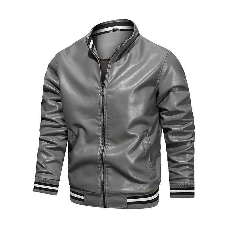 Blouson en cuir pour homme, Slim et décontracté, couleur unie, col montant, pour moto, nouvelle collection printemps et automne 2022