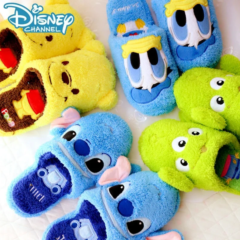 

Winter Disney Plush Slippers Anime Cartoon Stitch Donald Duck Winnie The Pooh Characters Cute Home Indoor Warmth Couple Slippers