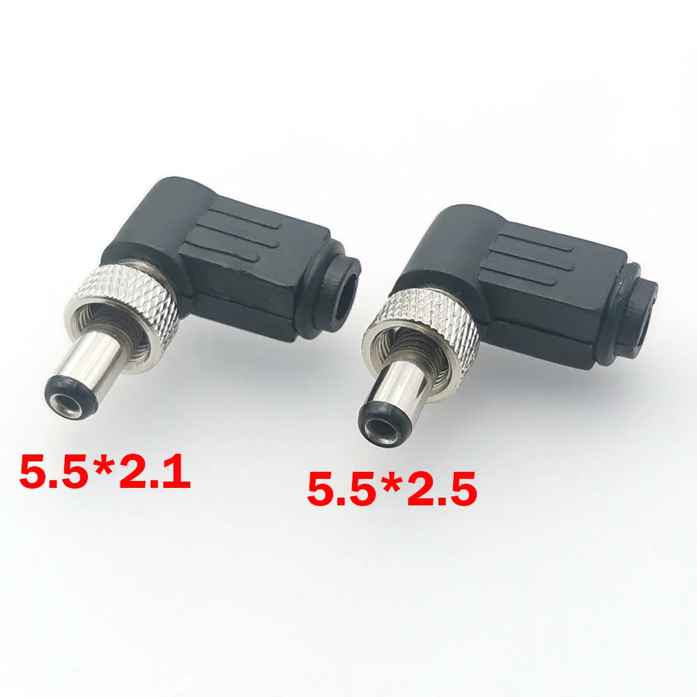 10pcs 5.5x2.5mm 5.5x2.1mm Right Angle DC 12V Power Jack Male Plug Female Socket Connector Adapter With Thread lock 5.5*2.1 2.5mm