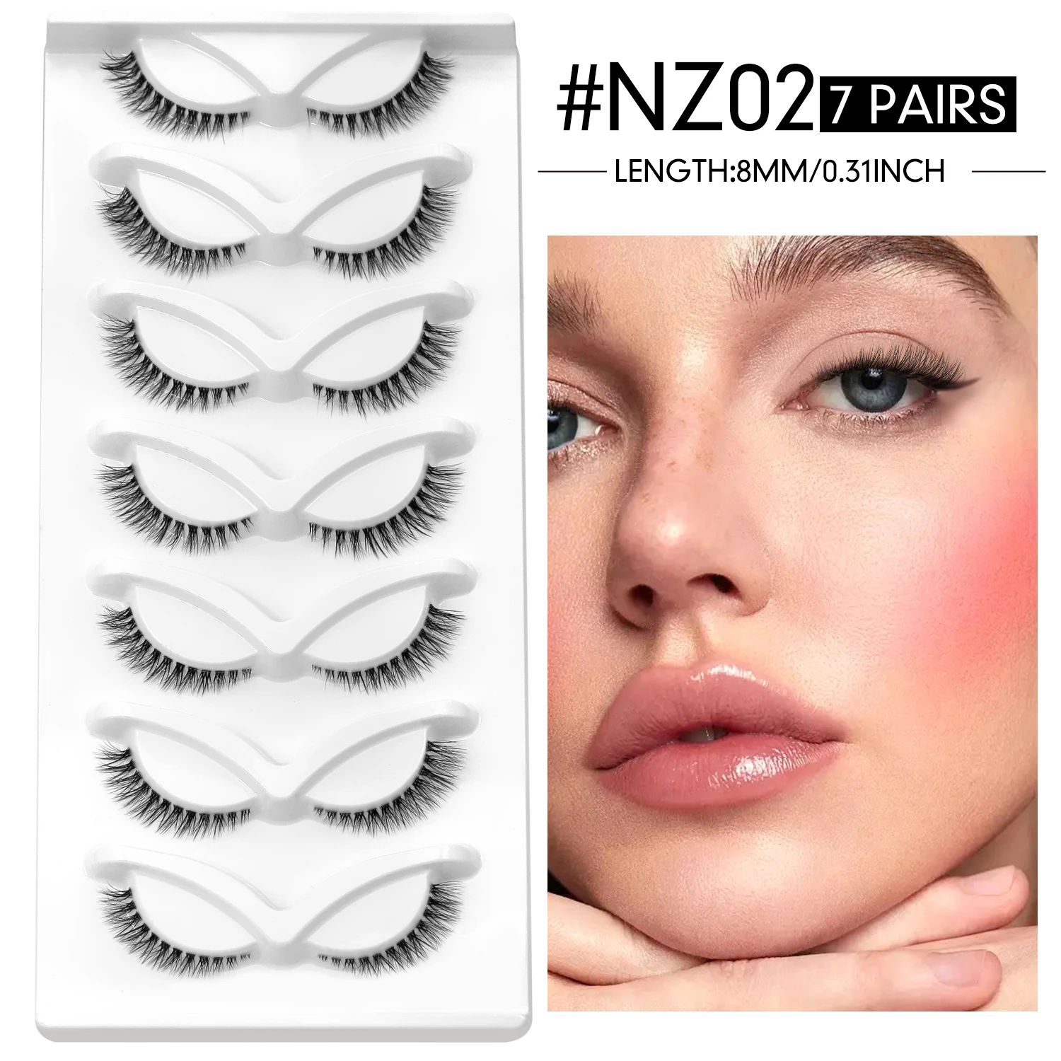 GROINNEYA Natürliche Katzenwimpern 3D-Faux-Nerzwimpern Weiche, natürliche lange Wimpern Wispy Falsche Wimpern Lockige Wimpern Großhandel – Detail 8