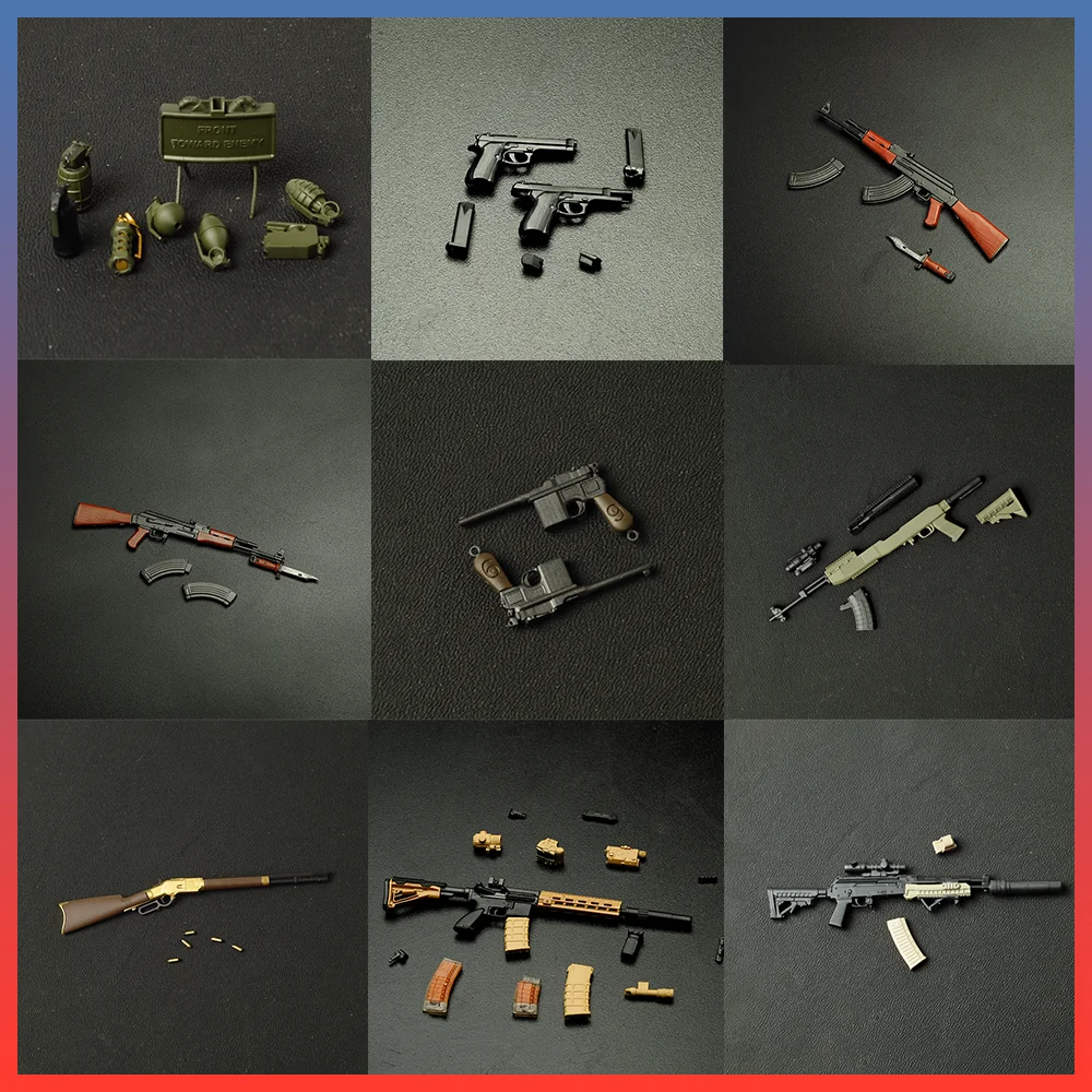 1/12 Soldier Gun Model Special Forces Weapon Props M18A1 M92 QBZ191 G96 AK12 AK117 M1873 HK416 P320 For 6in Action Figures Body