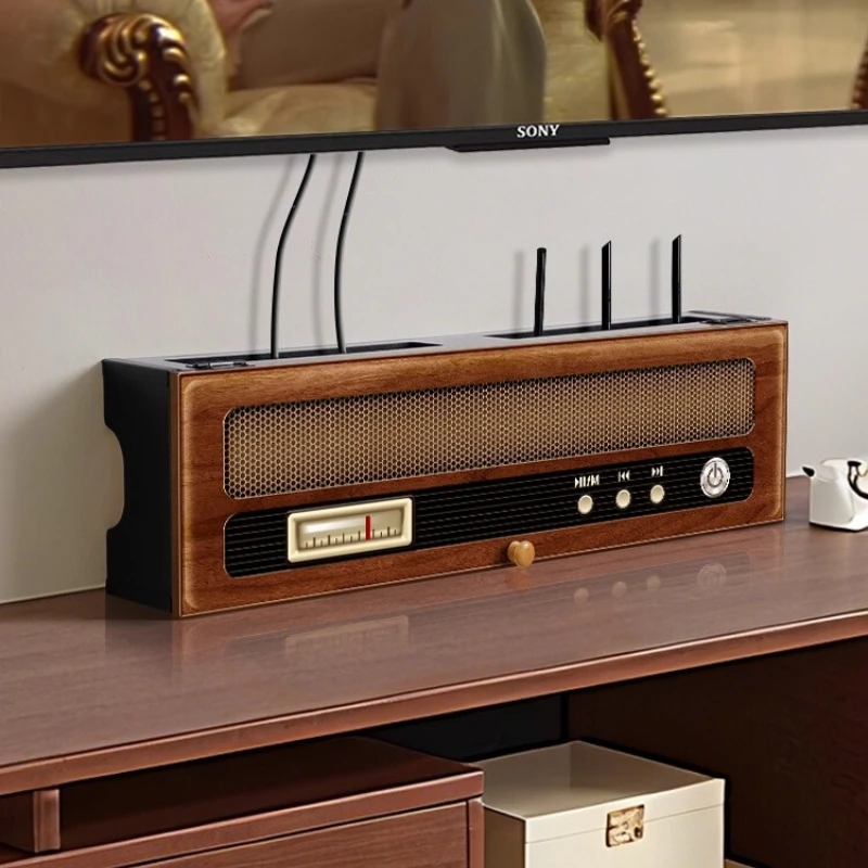 

Vintage Router Stand, Record Player and Power Strip Organizer, Hide Ugly WiFi Devices, Multi-Functional Desktop Storage Box