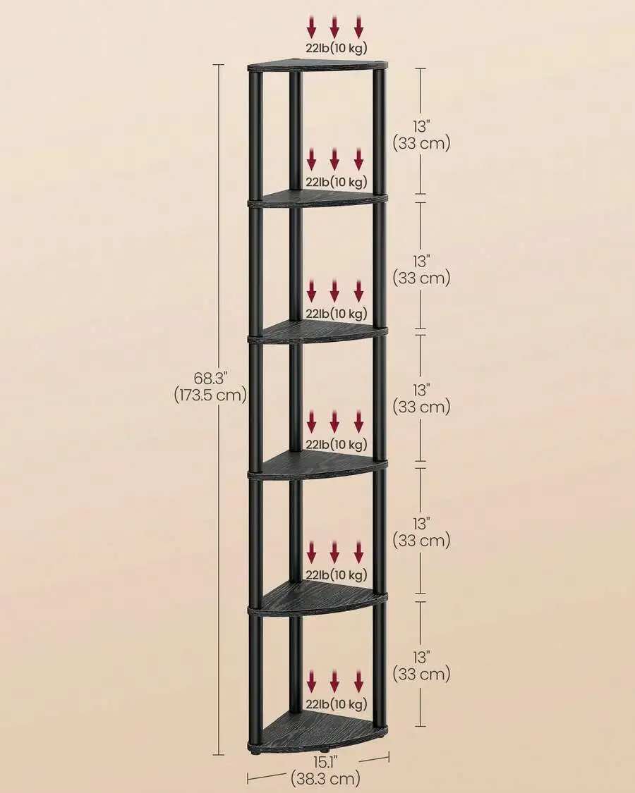 Superfast Toolless Assembly 6-Tier Shelf, Shelf Stand, 15.1 X 10.6 X 68.3 Inches, Living Room, Bedroom, Kitchen