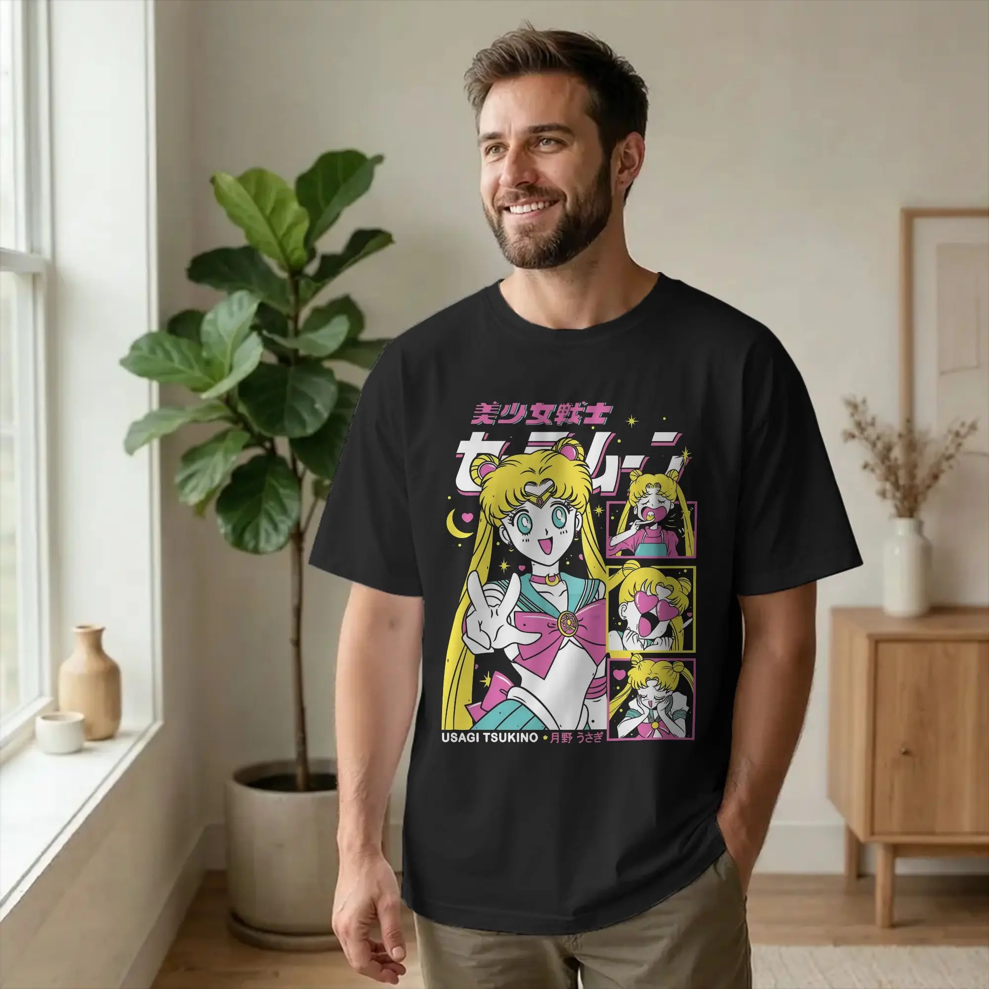 Sailors Moons T Shirt Unisex Cotton Tops Shirts Retro Usagi Tsukino Crewneck Short Sleeve