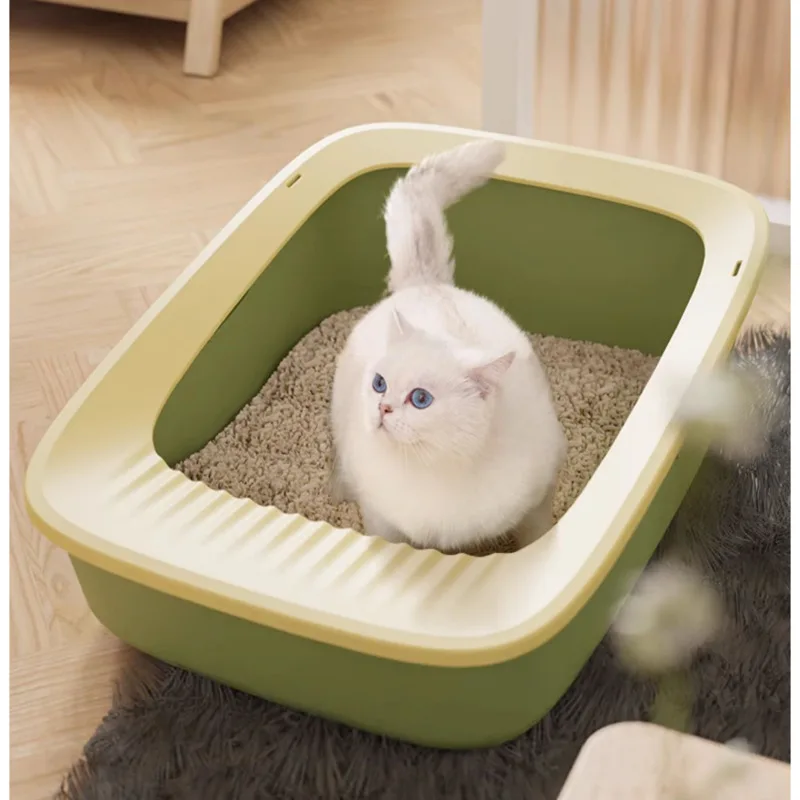 Super Large Size Cat Litter Box, Semi Enclosed Style, Cats' Toilet Elevated Fence, Striped Pedal, Kitten Sandbox, Pets Supplies