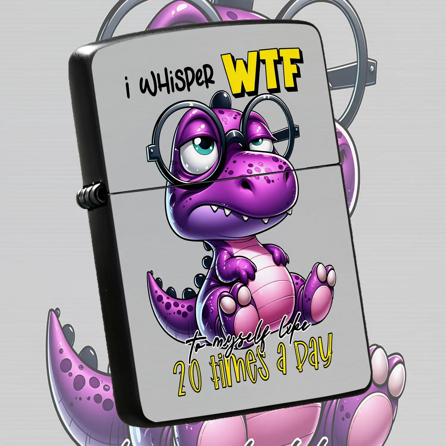 Cartoon Purple Dinosaur Lighter Cute Chubby Dino With Oversized Round Glasses Funny Sarcasm Slogan Design Portable Daily Use Igniter Novelty Fun Accessory Nice Gift For Friends Family Suitable For Indoor Outdoor Various A Humorous And Inter
