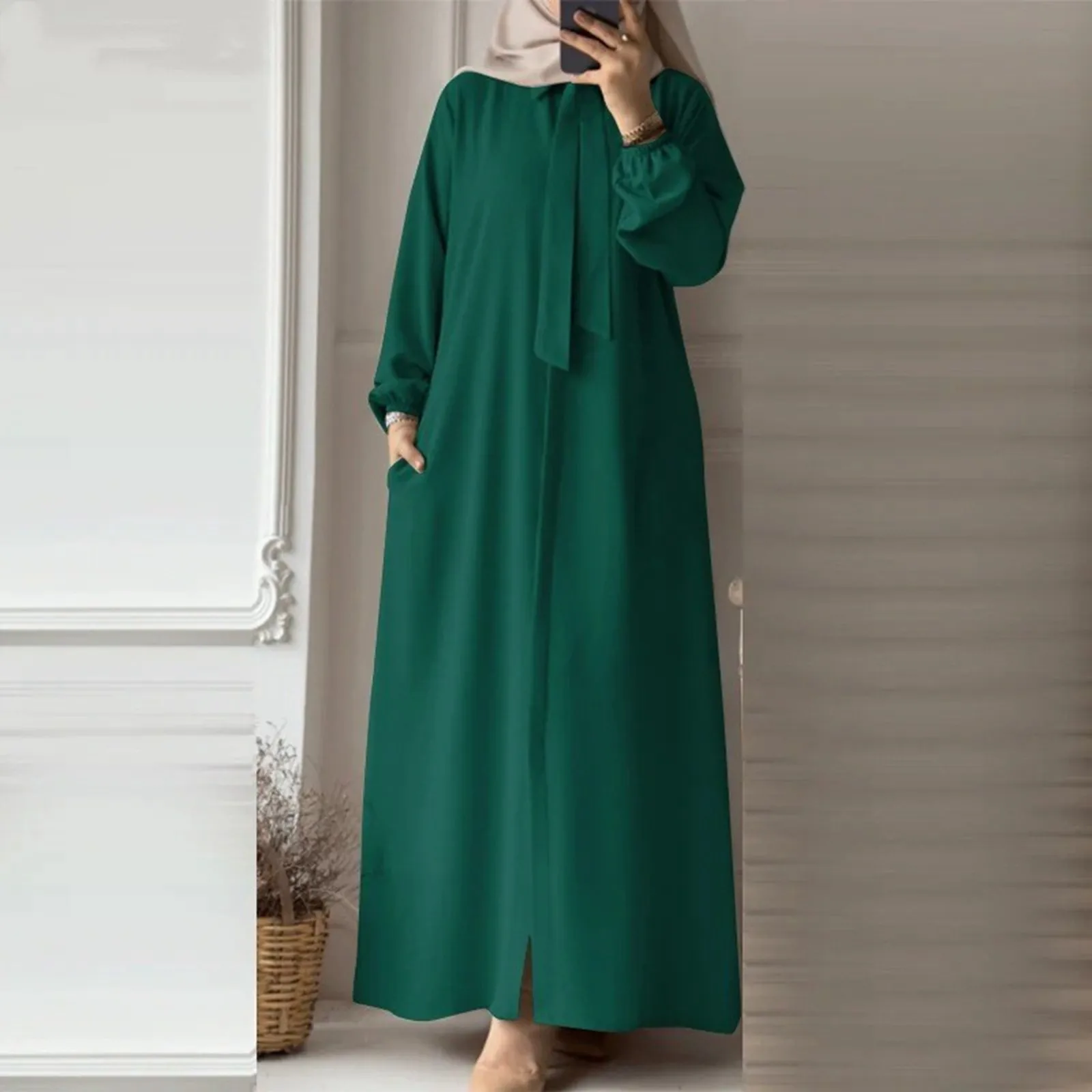 2025 Dresses for Women Muslim Abaya Jalabiya Pockets Bow Tie Vestidos Morocco Dubai Kaftan Eid Ramadan Abayas Saudi Long Robe