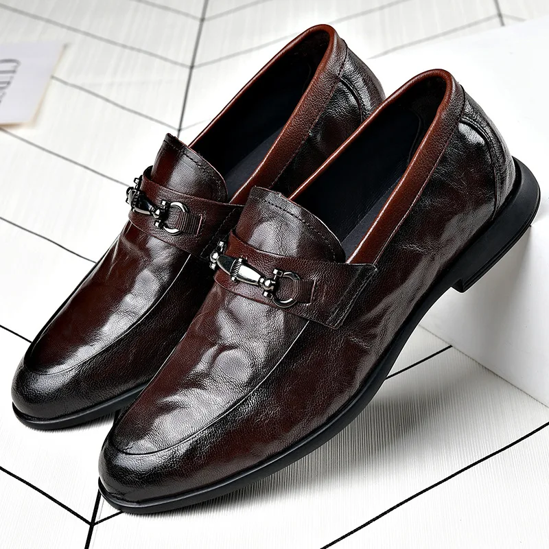 British Retro Design Men Business Formal Shoes Fashion Genuine Leather Men Flats Dress Loafers Comfortable Gentleman Moccasins