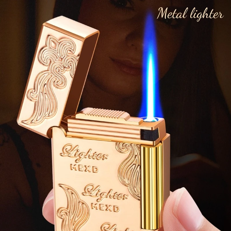 Metal Retro Crisp Steel Tone Inflatable Windproof Lighter Straight Into High-end Fashionable Grinding Wheel Cigarette Lighter