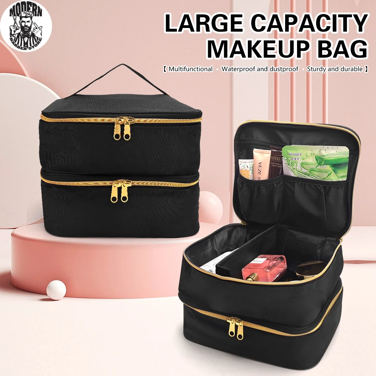 Large Capacity Cosmetic Storage Handbag Double-Layer Design Travel Toiletry 30 Grids Nail Polish Storage Bag Tool  Accessorie