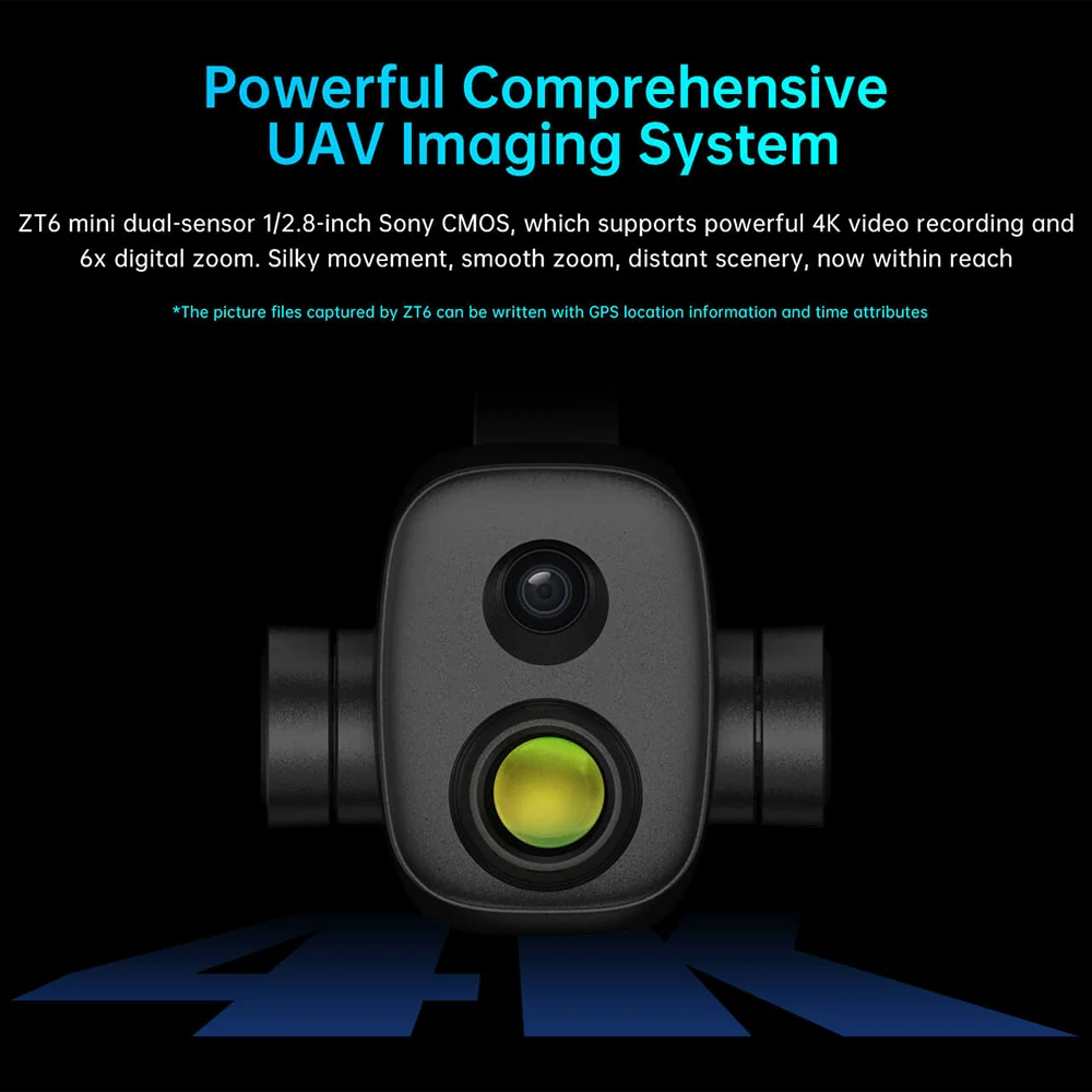 ZT6 Mini Pod ottico a doppio sensore Imaging termico ad alta risoluzione HDMI 4K Ultra HD Registrazione e fotografia Immagine divisa