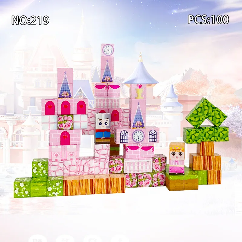 Pink castle magnetic building block set, suitable for boys and girls over 3 years old DIY to improve hand skills and creativity