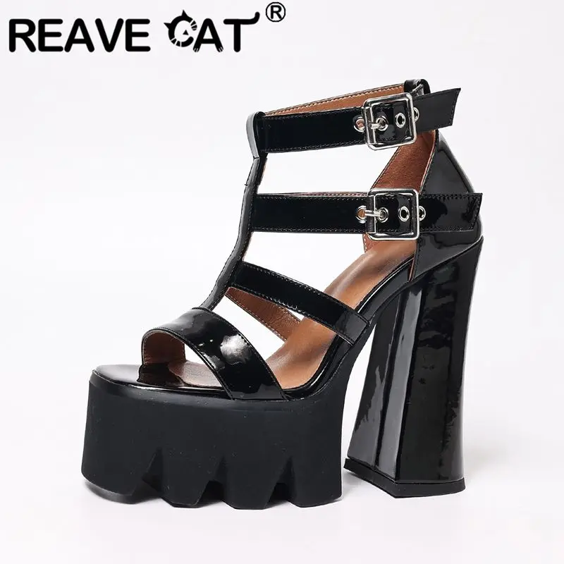 

Женские босоножки REAVE CAT в римском стиле, бежевые, с квадратным носком, на ультравысоком каблуке 14 см, на платформе, с ремешками и пряжками, большие размеры 41, 42, 43, для свиданий