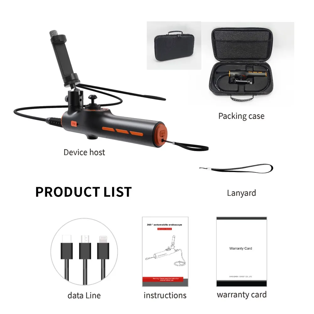 MSVSNDT 360-Grad-Lenkungsvideo-Endoskop, Endoskop-Inspektionskamera mit Android und IOS Dual-Systemen, Auto-Endoskopkamera