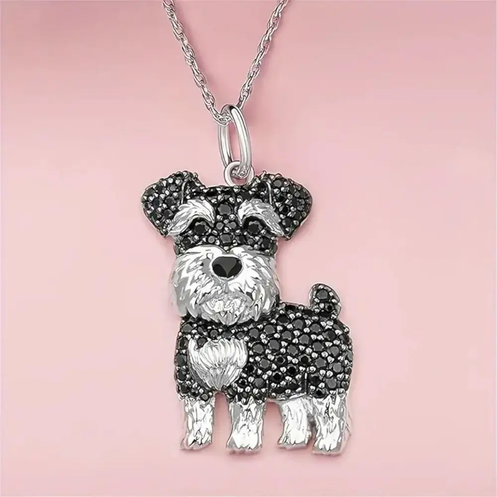 Creative Exquisite Schnauzer Pendant Necklace Puppy Cute Maltese Dog Pendant Necklace Luxury Silver Collar Chain Gifts