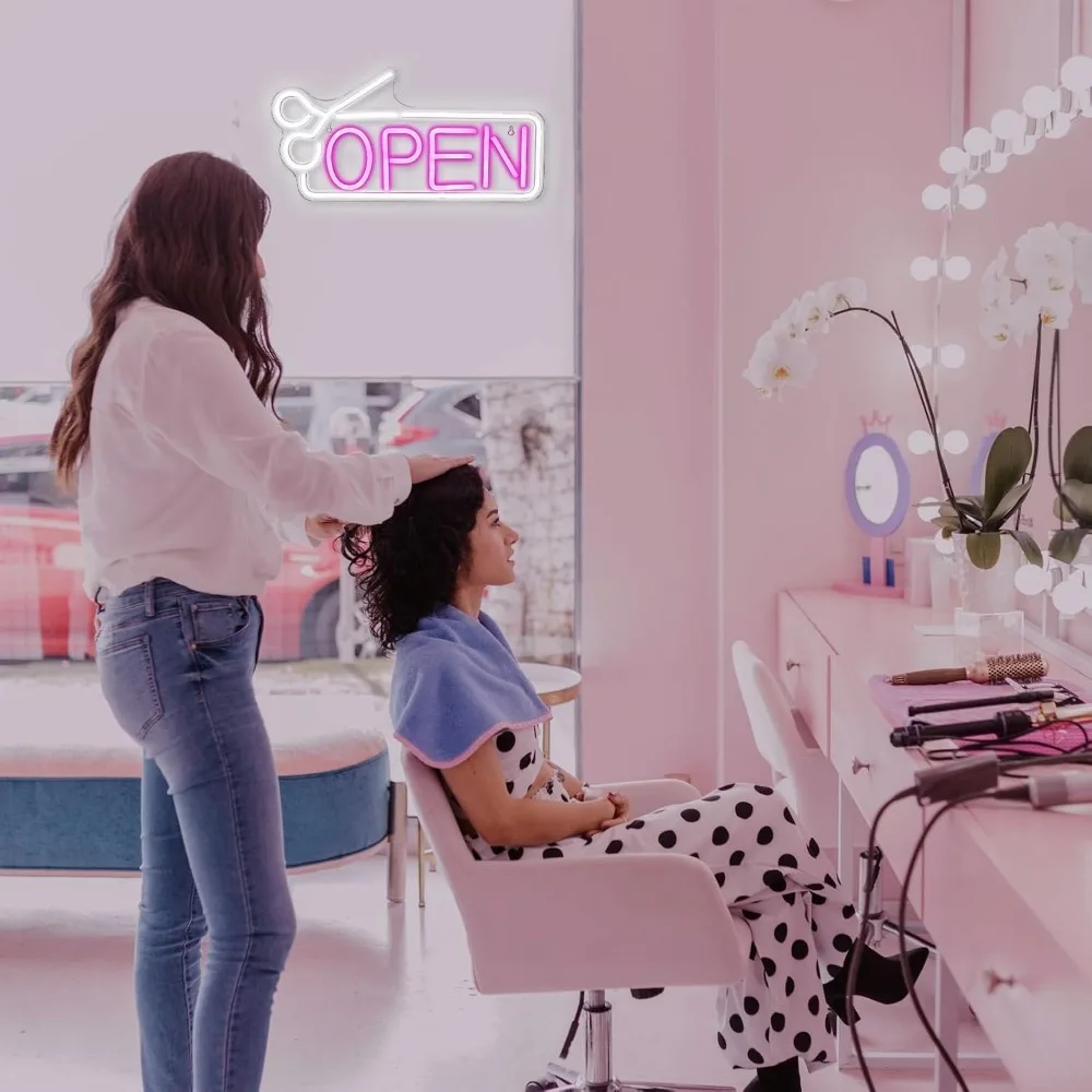 Open Neon Sign Pink White LED Signs USB Powered Neon Light up Signs for Bar Salon Store Coffee Shop Club Business Wall Decor