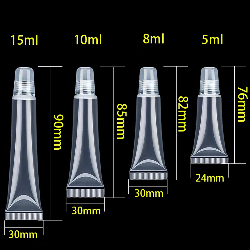 Botellas Vacías de tubo de bálsamo labial con tapa, tubo dispensador de brillo de labios, contenedores de muestra cosméticos, 8ml, 10ml, 15ml, 10 unidades por lote