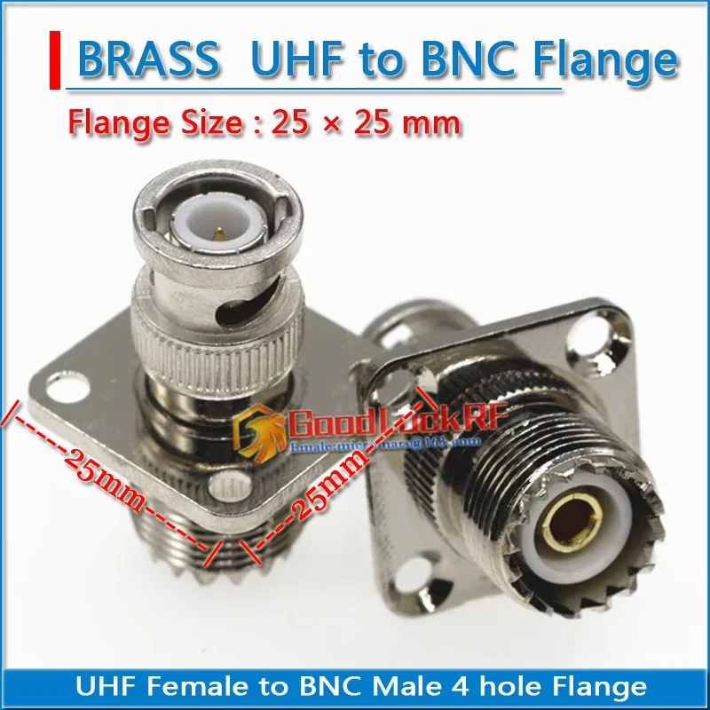 

Q9 BNC Male to PL259 SO239 SL16 M UHF Female 4 hole Flange Chassis Panel Mount 25 * 25mm Copper 50 ohm RF Connector Adapter