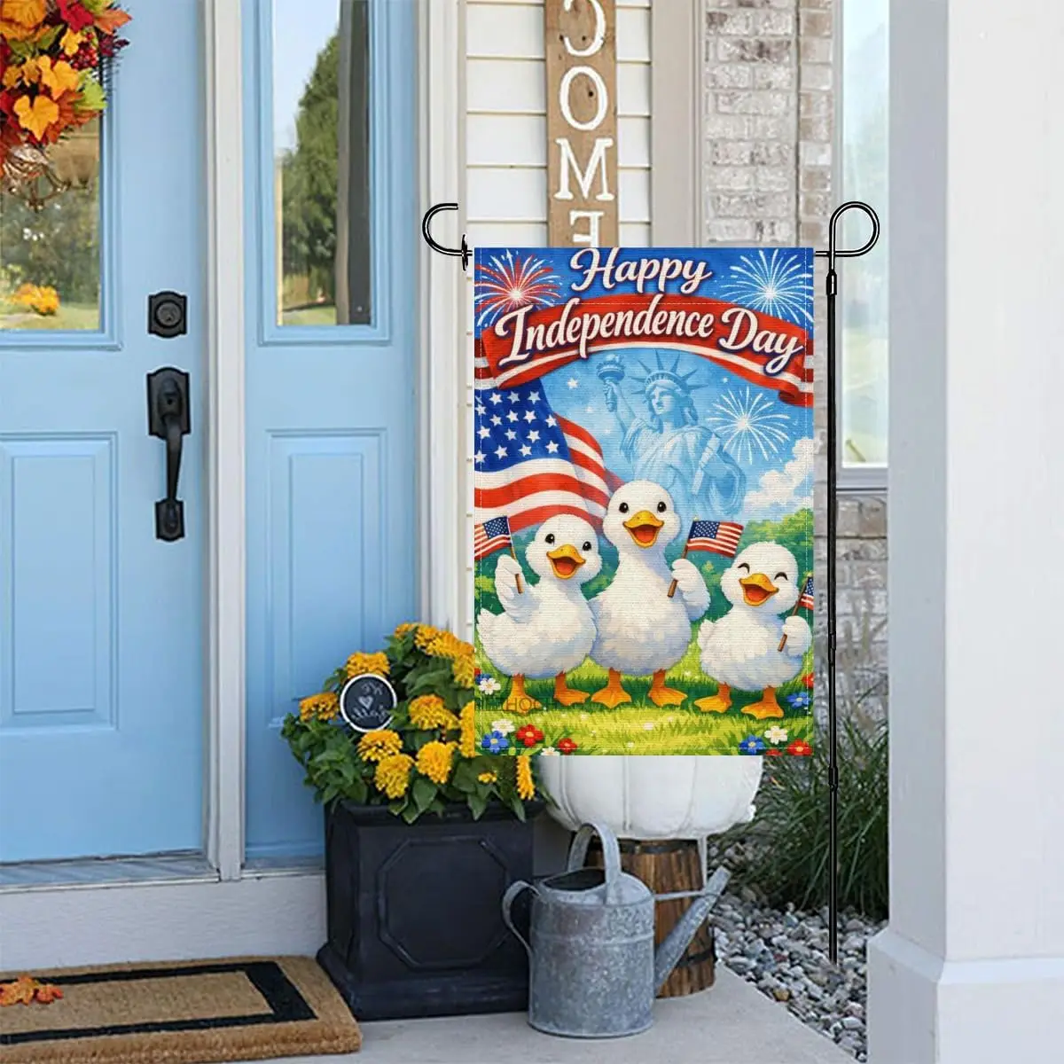 Independence Day Duck Garden Flag 12x18Inch,Fun Cute Animals 4th of July Patriotic Outdoor Yard Flags,USA Flag Statue Libert ZZM