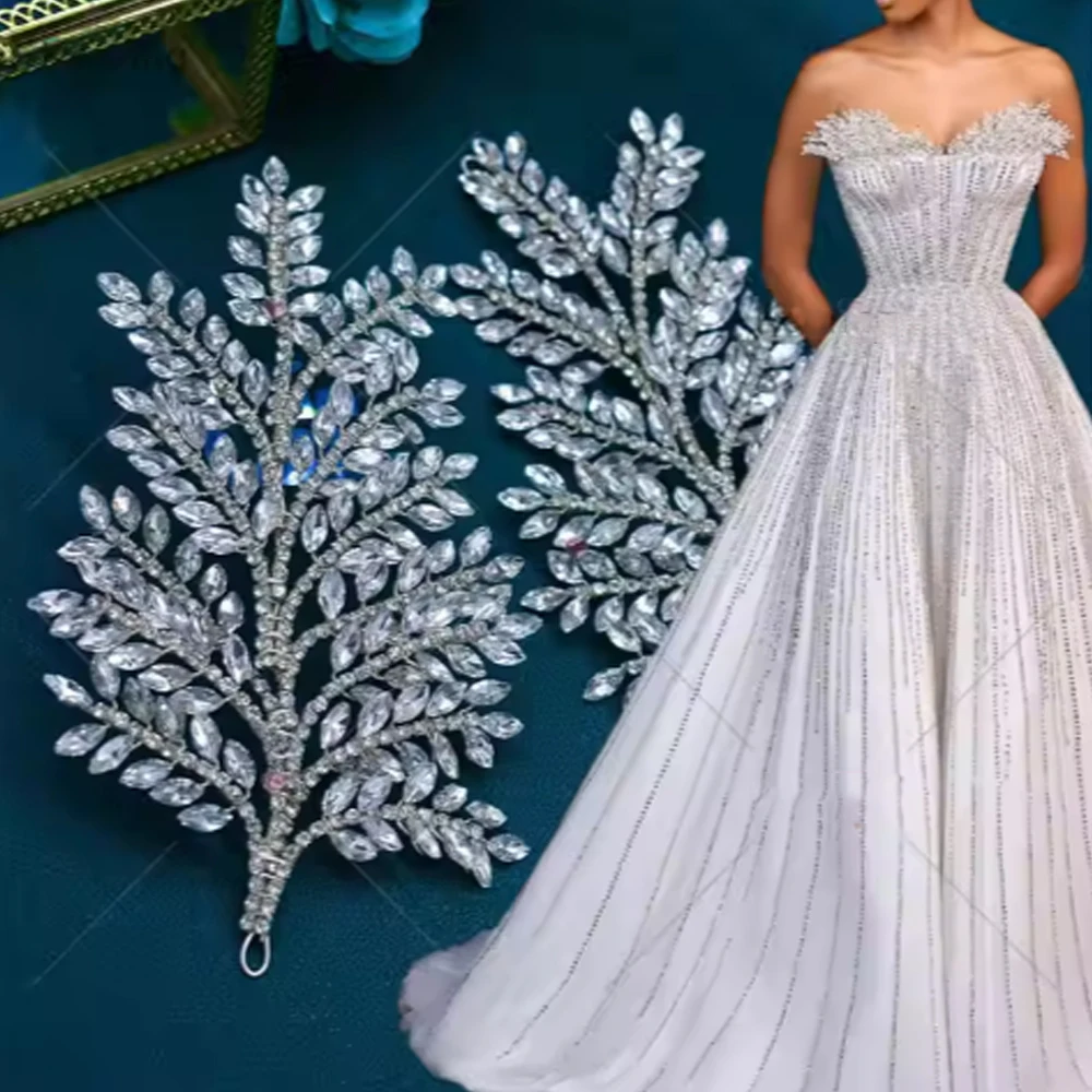 DZ110 Silver Rhinestone Applique Pack Accessory for Wedding Decoration Handmade Crystal Rhinestone Headdress for Wedding Dress
