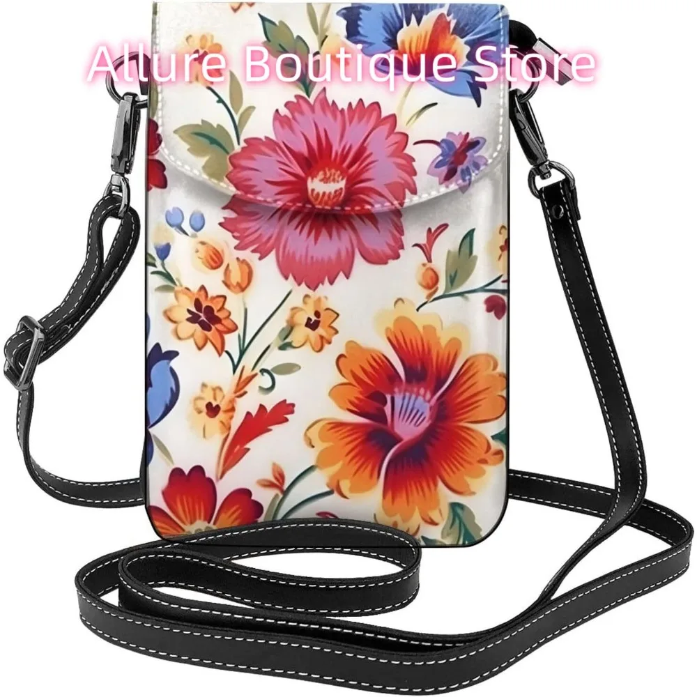 

Colorful Flowers Crossbody Bag for Women PU Leather Small Travel Cell Phone Pouch Lightweight Mini Phone Purse Wallet Cross Body