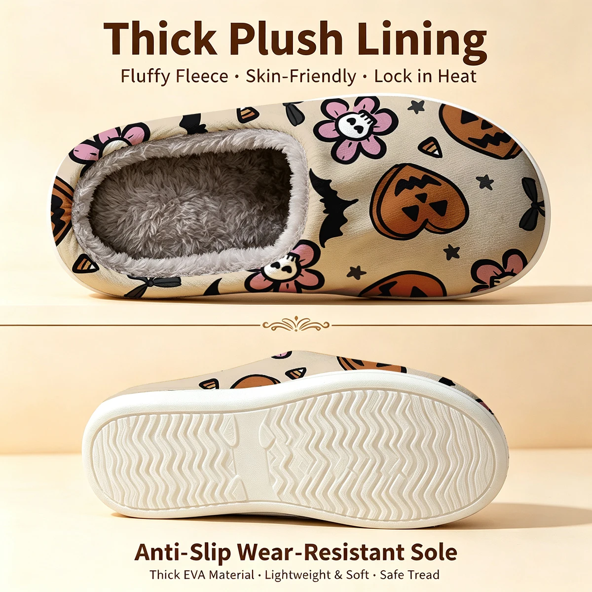 Halloween Hearts Christmas White Slippers Warm Plush Indoor Shoes Non-Slip Winter Slippers Family Holiday Gifts Soft view 6