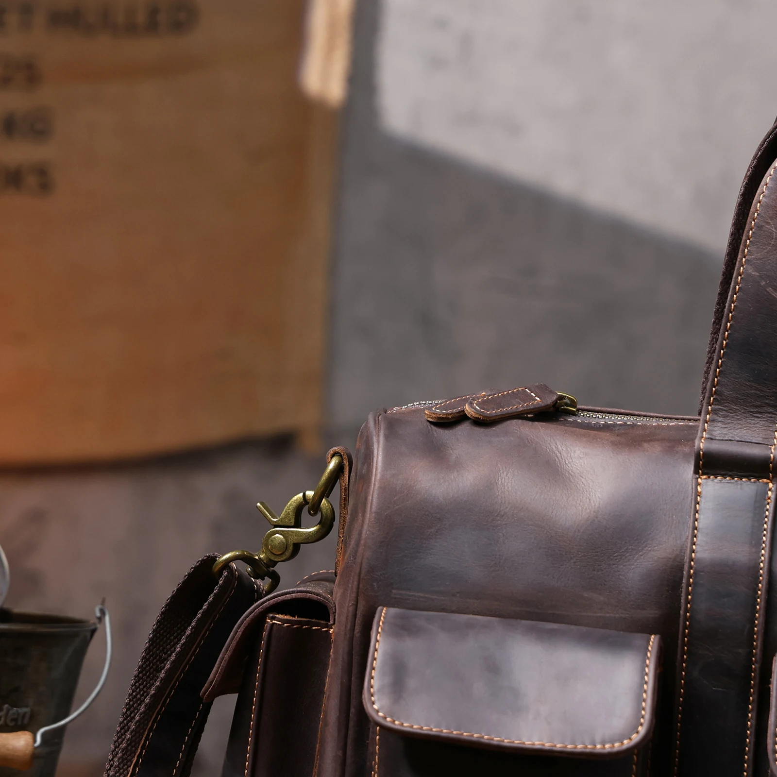 S.WORKER Große Kapazität Echtleder Vintage Rindsleder Reisetasche Weekender Herren Reisetasche Sporttasche Retro-Stil – Detail 21