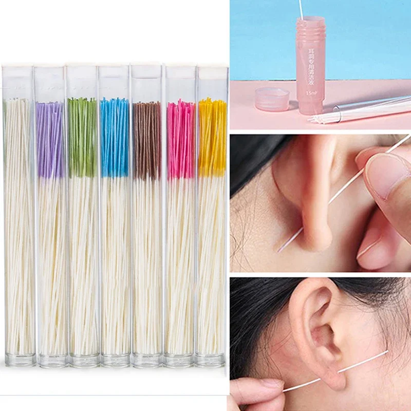 60 pcs Ear Hole Cleaning Lines Pierced Ear Cleaning Set Herb Solution Paper Floss Disposable Earrings Hole Cleaner