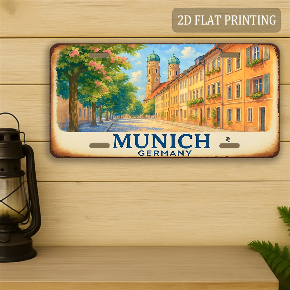 2D Flat, 1pc Munich Germany Old Town Metal Sign - 30.48cm X 15.24cm Large Vintage Bavarian Street Map Wall Art with Marienpla