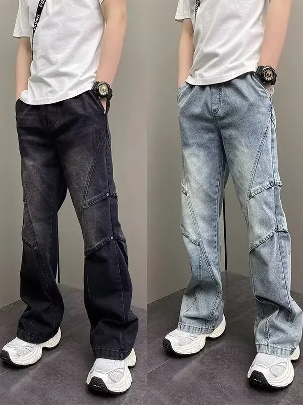 

Spring Autumn Men's Straight Leg Jeans Waed Casual Trendy Retro Workwear Loose Fit Long Trousers Daily Wear Non-Stretch