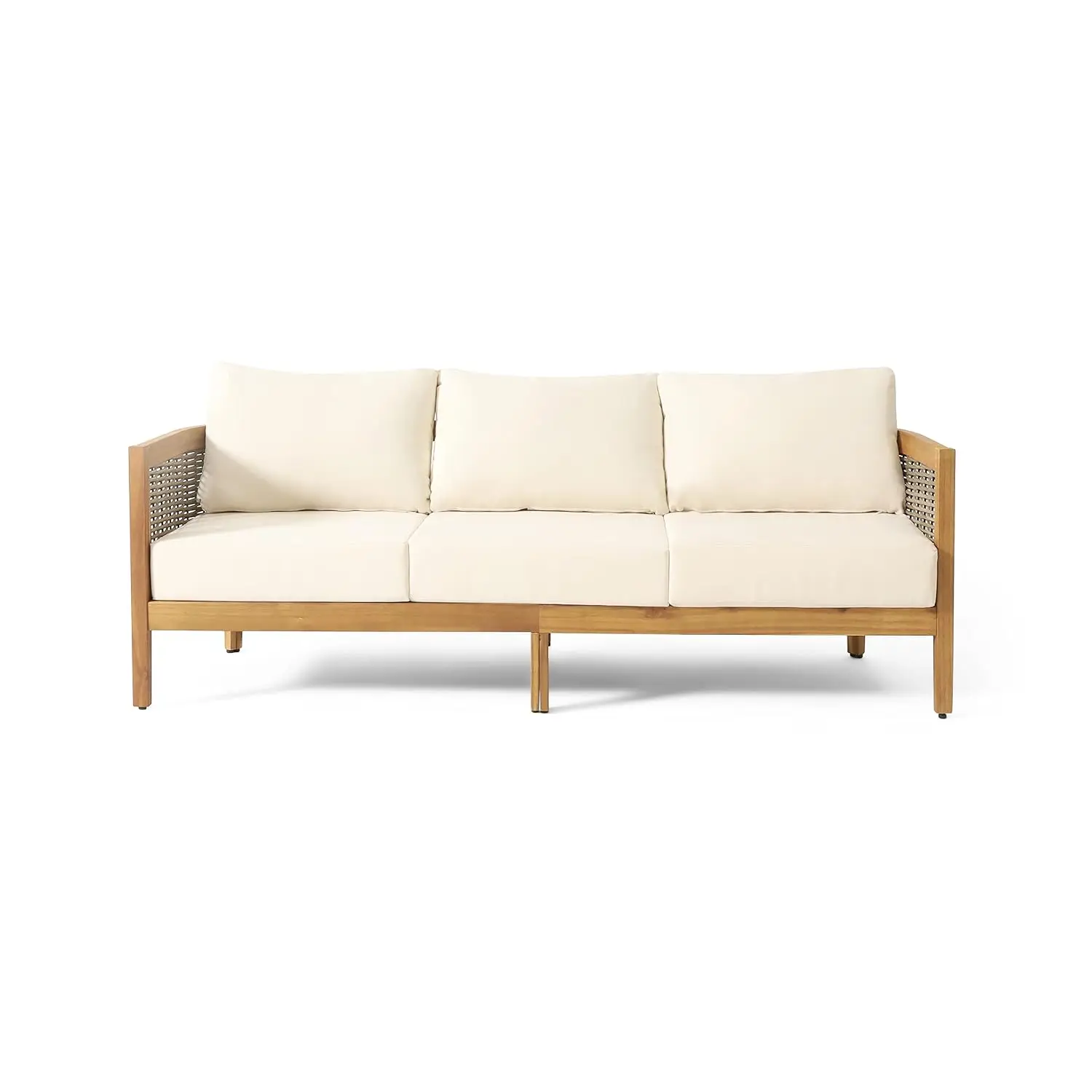 3 Seater Outdoor Sofa with Cushions, Acacia Wood & Wicker Frame, Teak Mixed Brown Patio Furniture, Customized