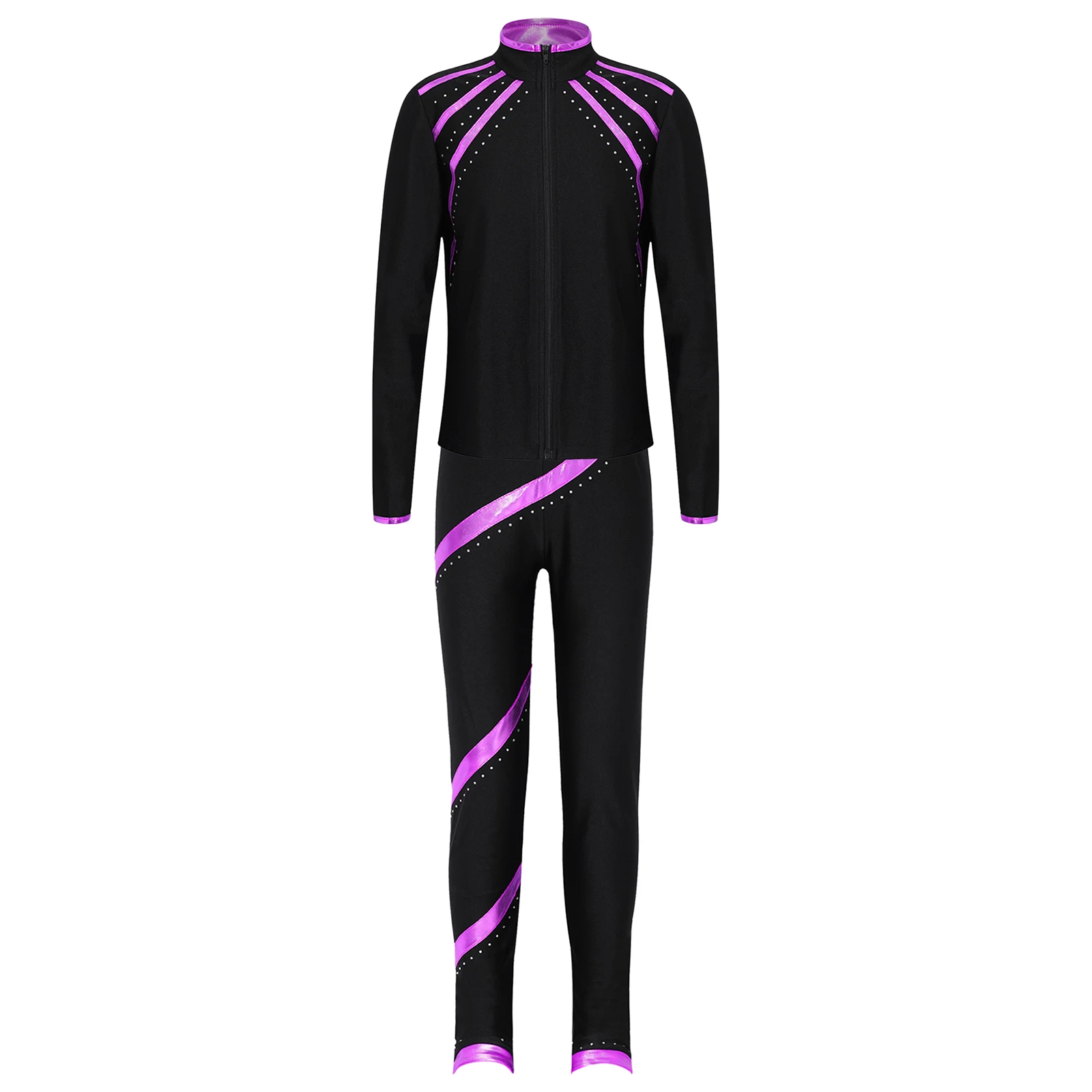 Kids Girls Athletic Tracksuits Figure Skating Gym Performance Set Zipper Front Sleeveless Ballet Leotard with Legging Pants Sets