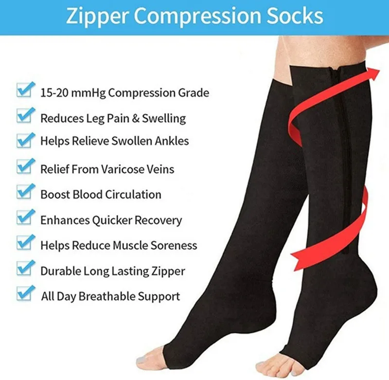 1 Paar Kompressionssocken mit Reißverschluss, Fettverbrennung, Radsocken, Laufen, schlanke Dornröschenbeine, Krampfadern-Präventionssocken für Herren – Detail 10